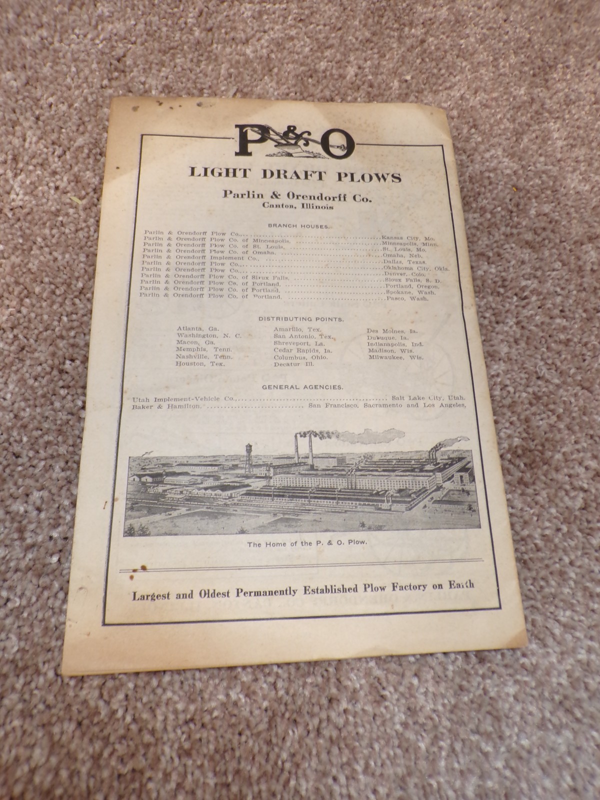 1914 P&O Parlin & Orendorff Draft Plows Moonlight Calendar Catalog Brochure