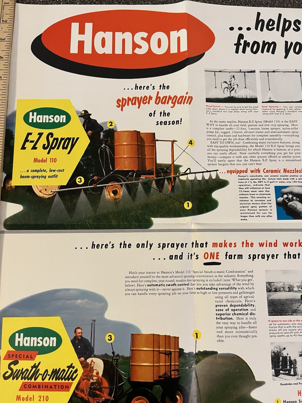 Hanson Equipment E-Z Spray Swathomatic V-G Spray Sprayers Brochure Poster Rare