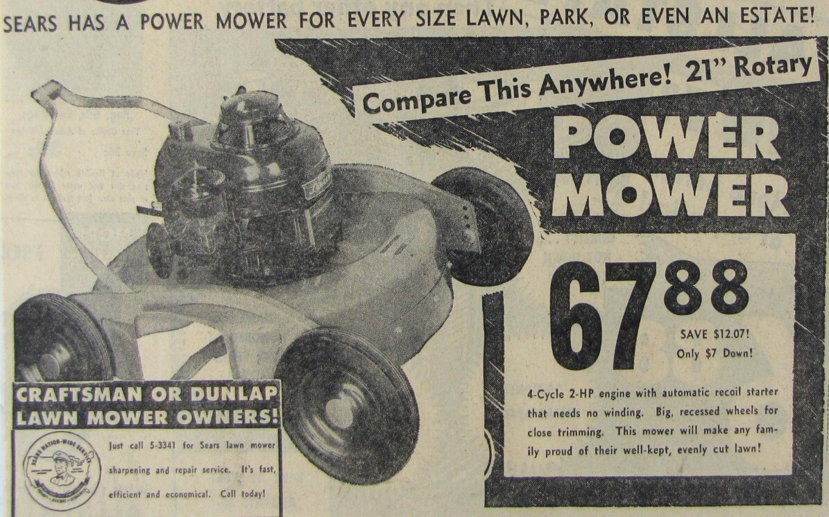 Vintage 1956 CRAFTSMAN Lawn Mower Newspaper Print Ad