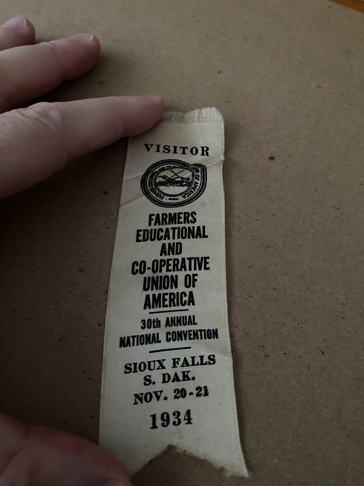 1934 Visitor Farmers Co-operative Union America Sioux Falls South Dakota Ribbon