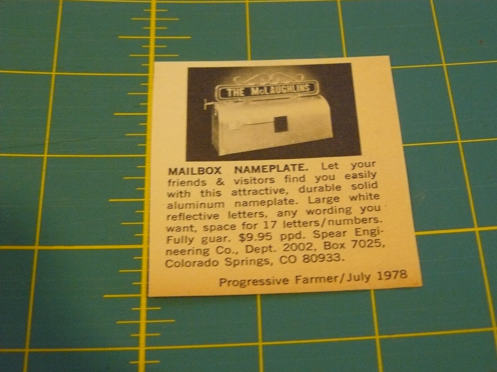HPROGRESSIVE FARMER – JULY 1978 – AD – MAILBOX NAMEPLATE