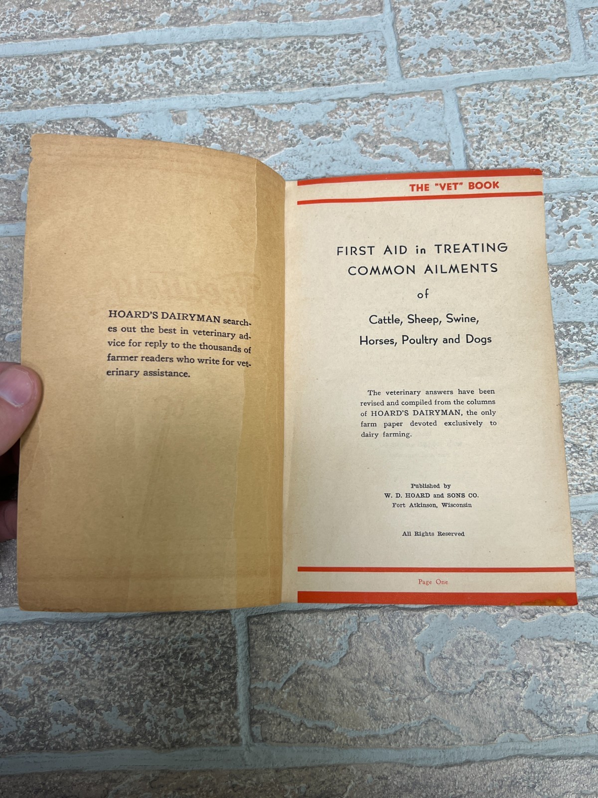 Vintage 1938 First Aid in Treating Common Ailments Animals by Hoard&rsquo;s Dairyman