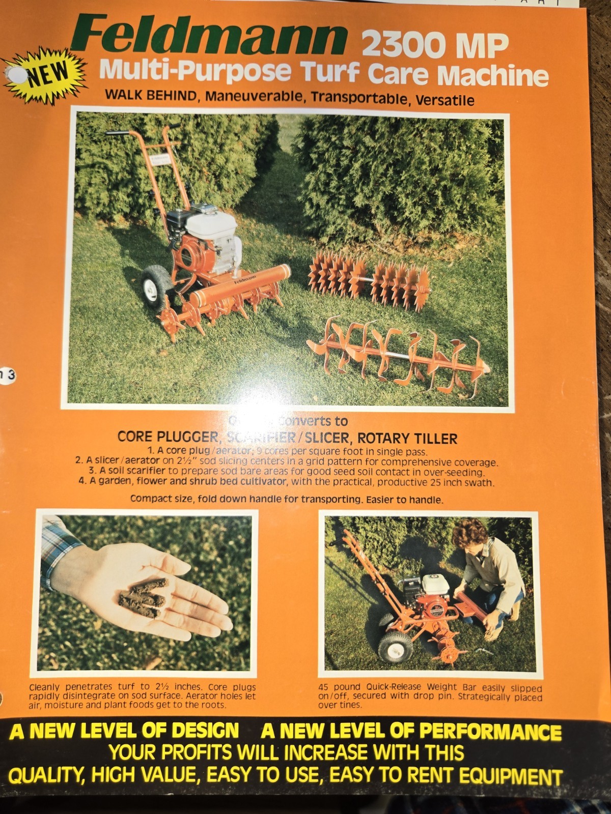3 1987 Feldmann AUGERS TURF CARE MACHINE Sales BROCHURES ORIGINAL!