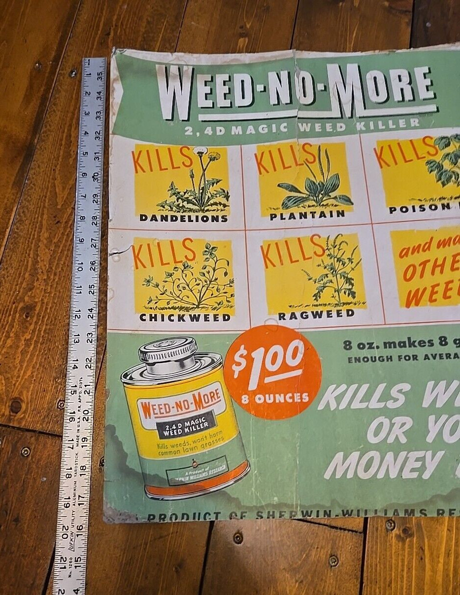 Vintage Poster Display Ad Sherwin Williams Weed-No-More Weed Killer 16 x 20