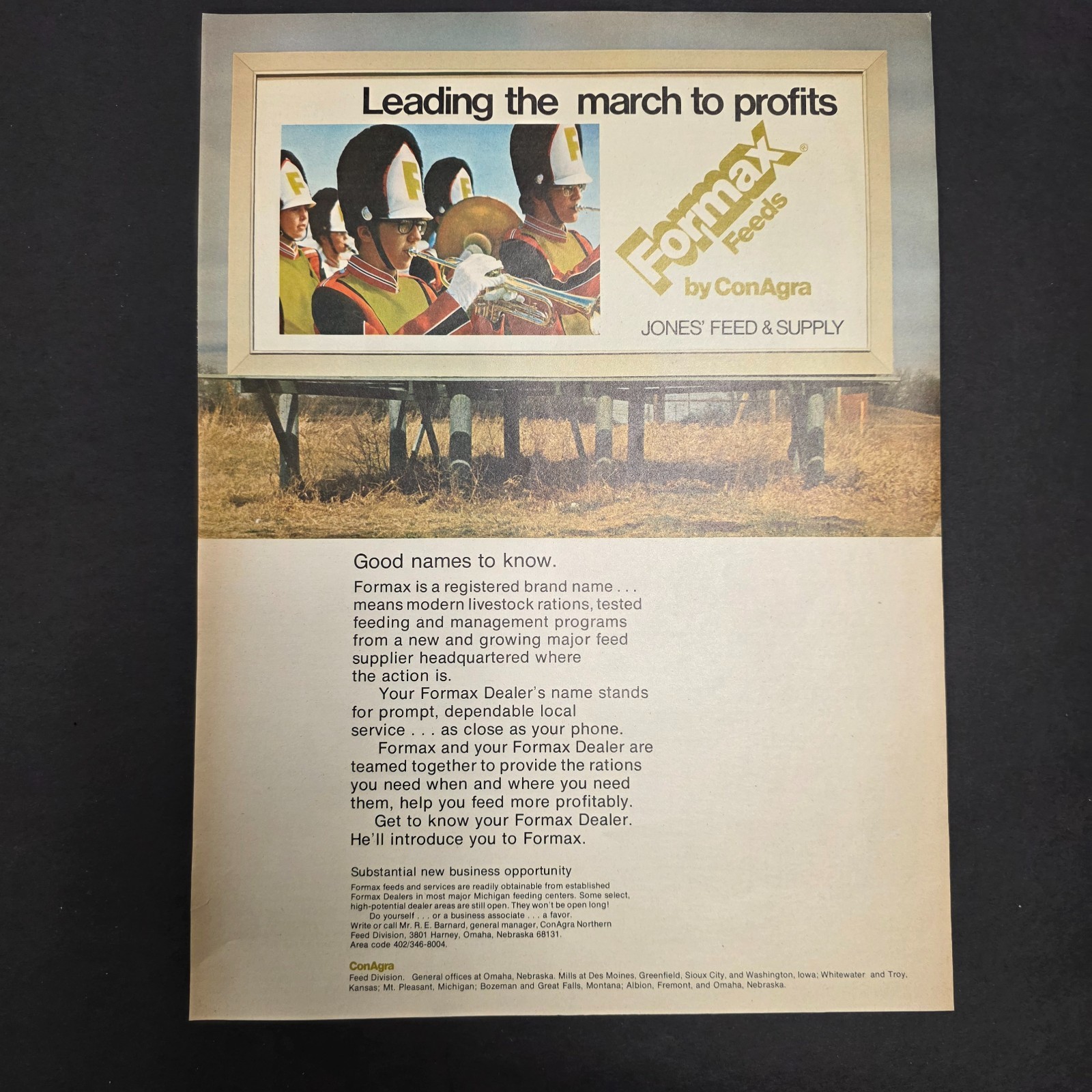 Vintage Formax Feeds Billboard Ad – ConAgra – 1970s Farmer Agriculture History