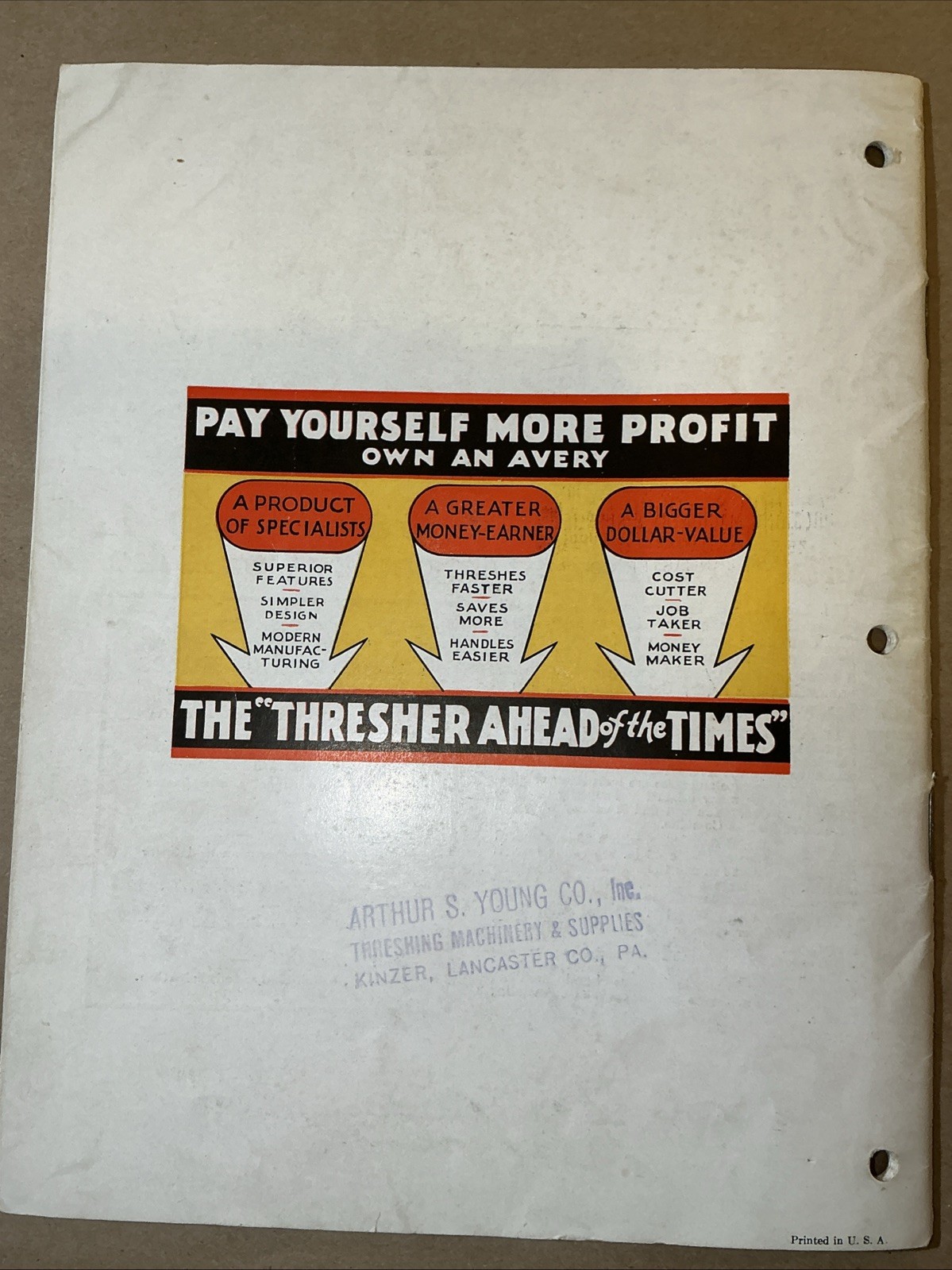 Vintage Original Threshers Catalog Avery Power Machinery Co. As Is INV-P1059