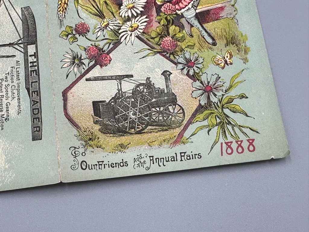 1888 MARION Ohio Leader THRESHING ENGINE Victorian FARM Advertising Trade Card