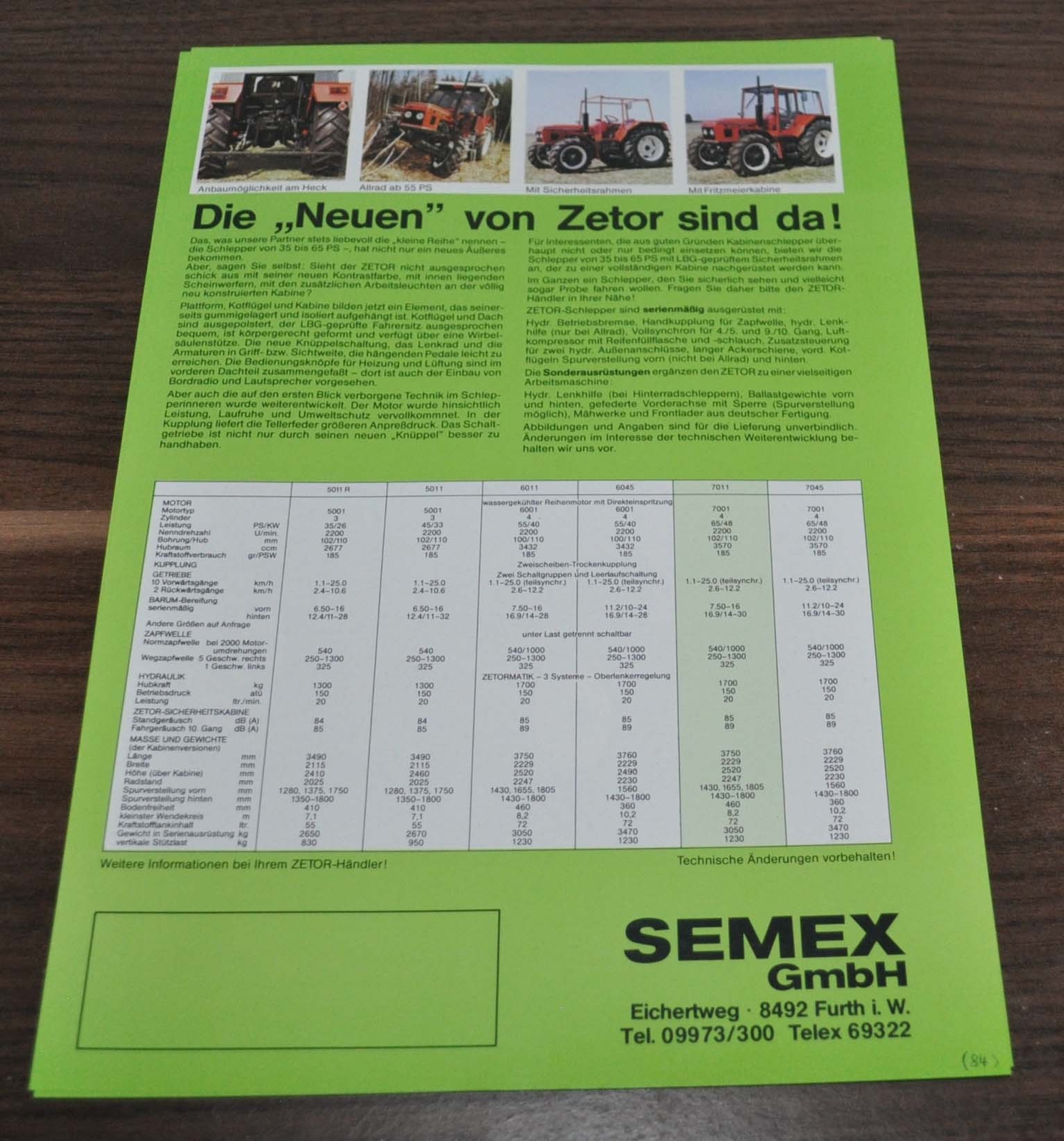Zetor 7011 Tractor Specification Brochure Prospekt