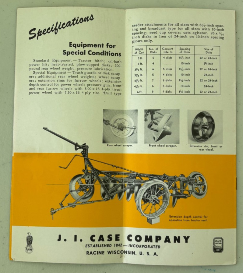 Case WRA Series One Way Disk Plow For 1945 Brochure DCPA26
