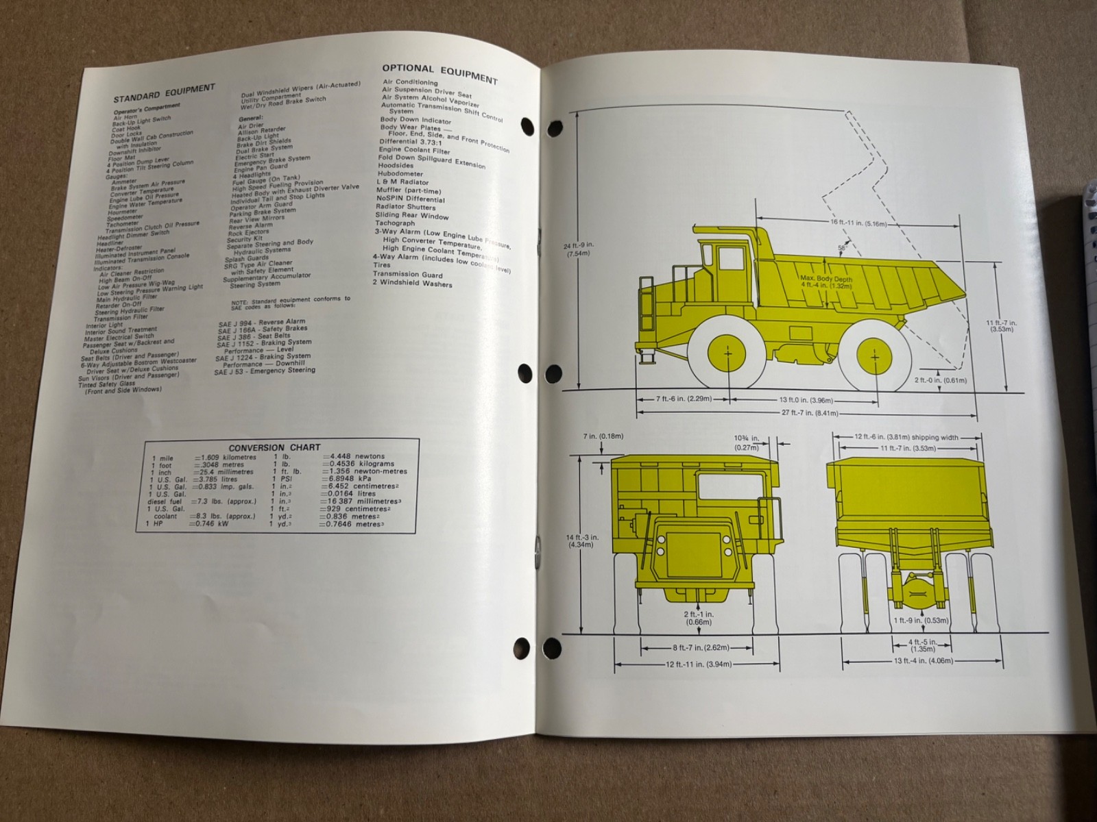 Vintage Terex 33-07 Dump Truck Specifications Sales Brochure