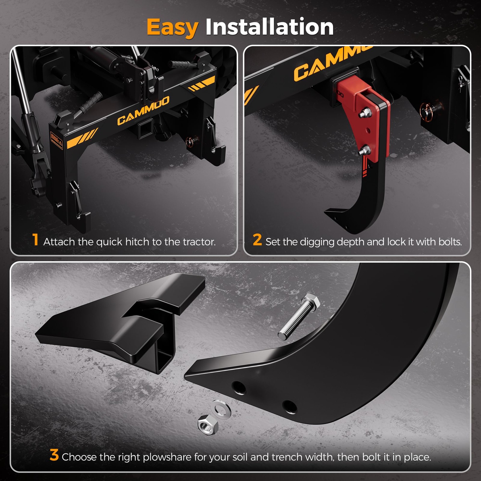 CAMMOO Hitch Mounted Trencher Ripper, 2&Prime; Receiver, Red