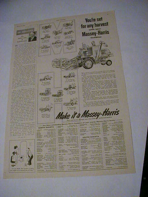 Vintage lot 9 tractor massey harris farm implement magazine print ads 1939-1957