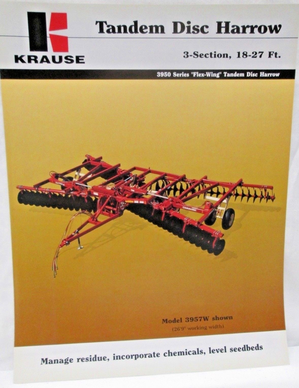 Krause Tandem Disc Harrow 3 Section 18-27 ft 3950 Series Flex Wing Brochure