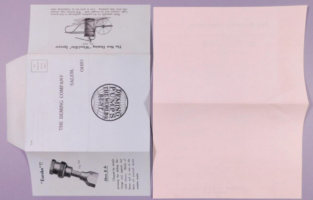 1928 Deming Sprayer Catalog Special Letter & Order Form w Prices Salem OH D2F11