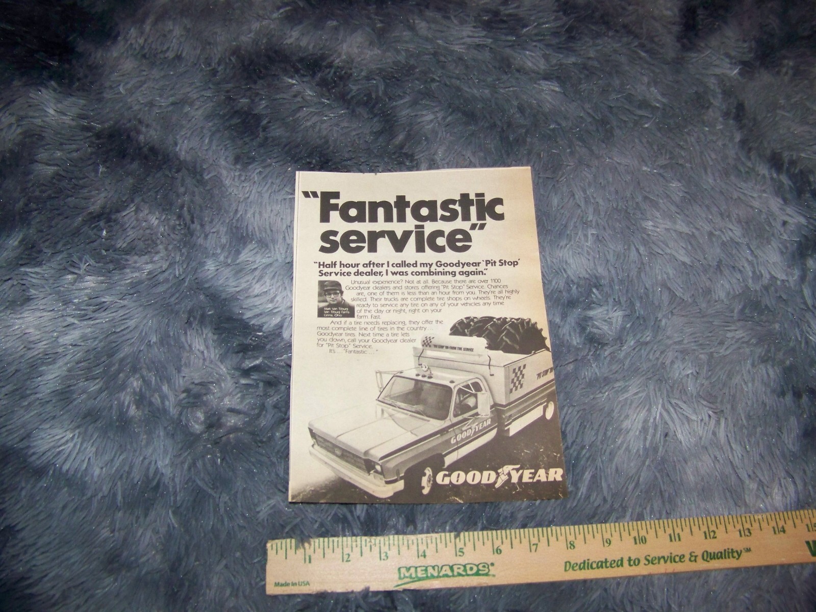 Goodyear Pit Stop Service Agricultural Print Ad from Magazine Vintage 1977