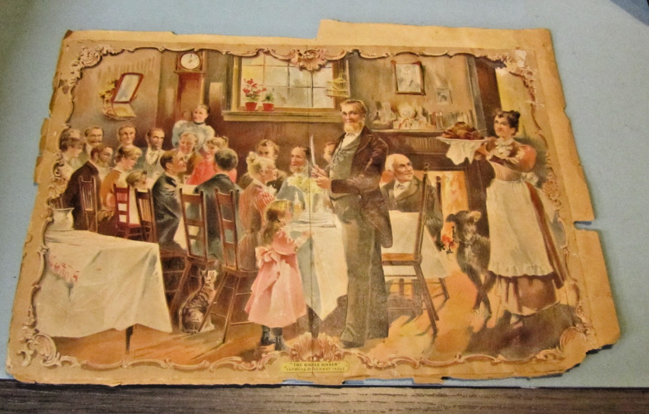 1890&rsquo;s The Biggle Dinner Farmers at the First Table Victorian Color Litho + Card