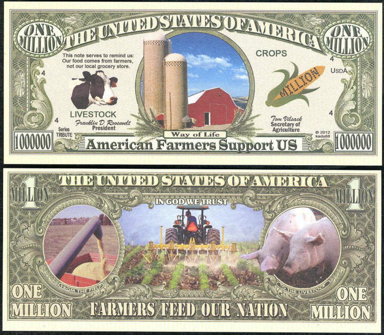 Lot of 500 BILLS – AMERICAN FARMER SUPPORT US MILLION DOLLAR NOVELTY BILL
