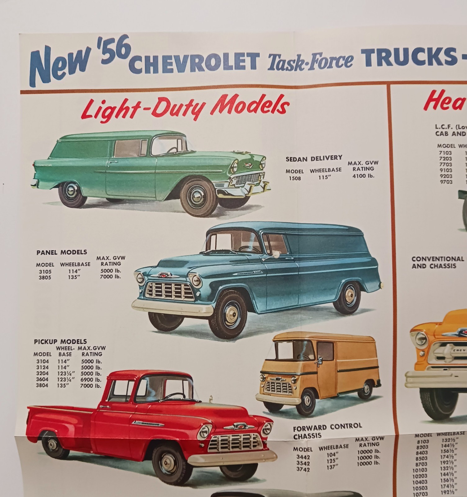 Vintage 1956 Chevrolet Task Force Truck Line Brochure Fold Out Work Farm