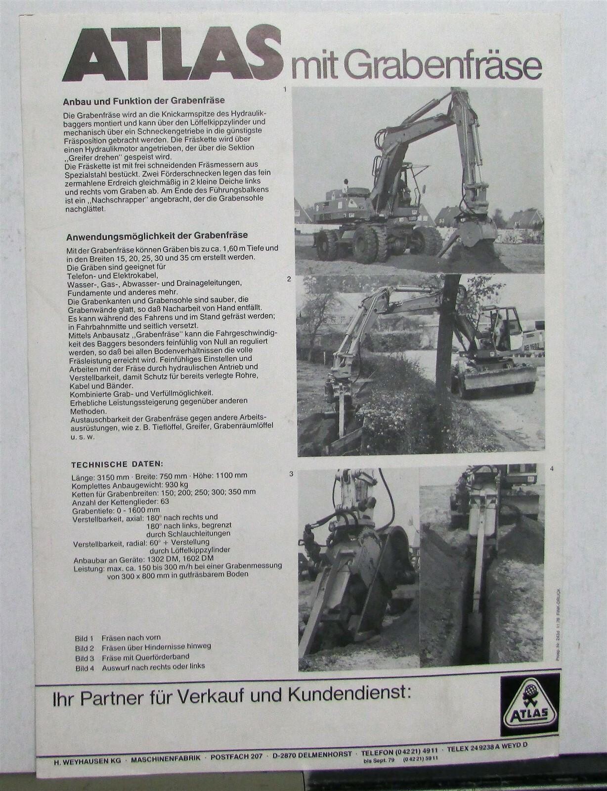 1980 Atlas Crane Construction Sales Data Sheet GERMAN TEXT