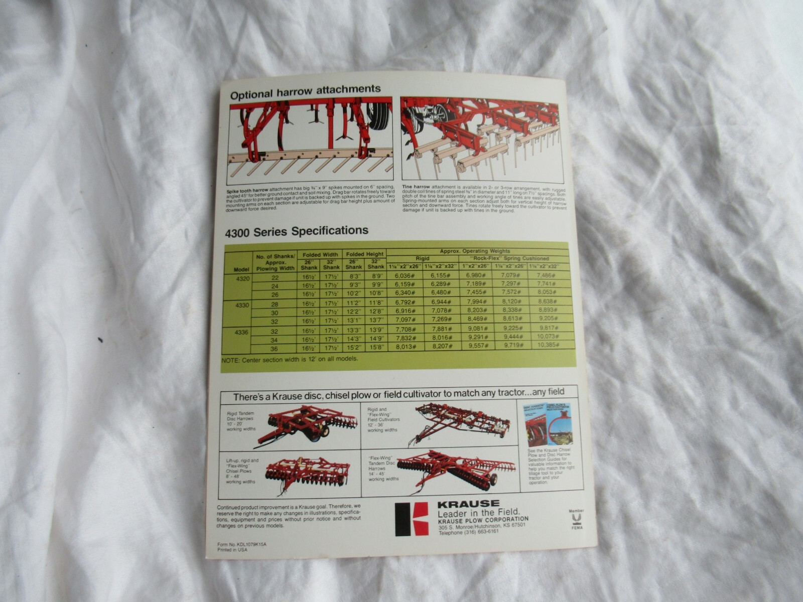 Krause 4300 series flex-wing chisel plow brochure