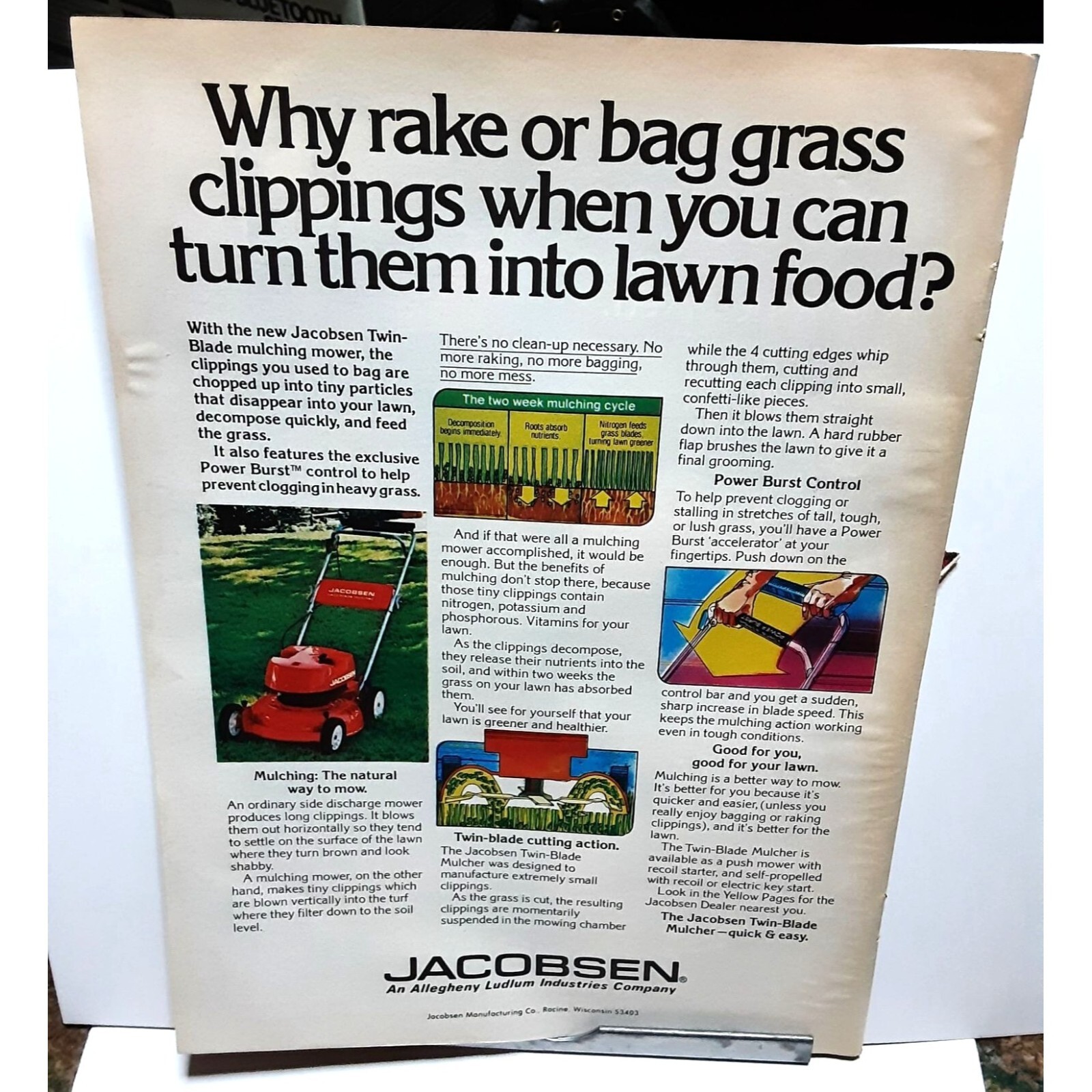 E&J Brandy and Jacobsen Lawn Mower vintage 1977 Magazine Print Ad