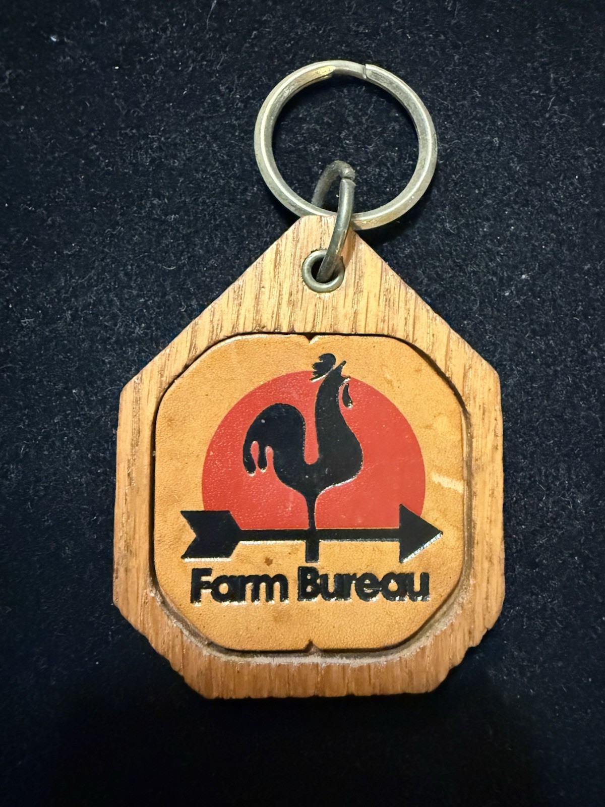 Vintage Farm Bureau Insurance Wood & Leather Keychain
