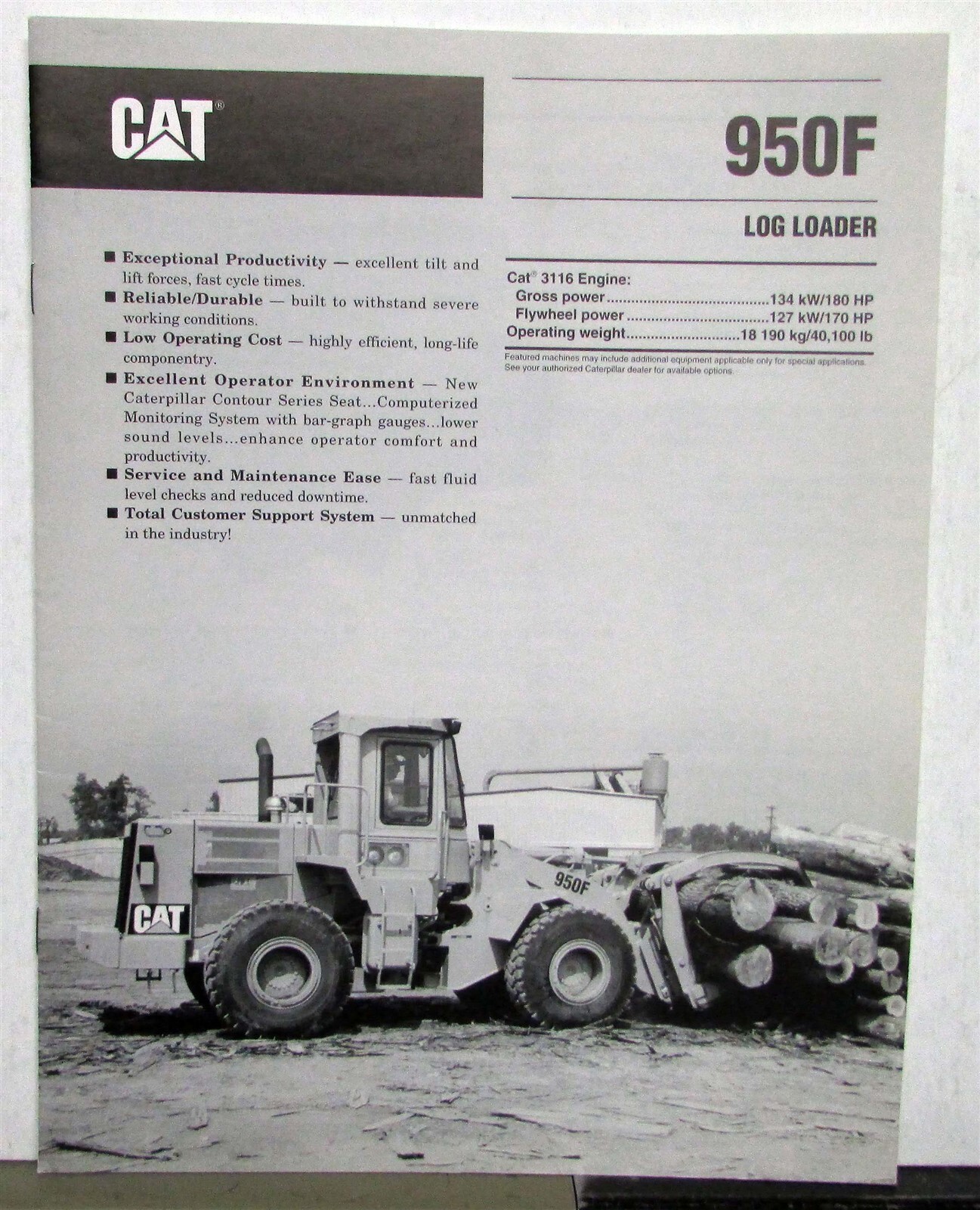 1992 Caterpillar 950F Log Loader Construction Sales Brochure