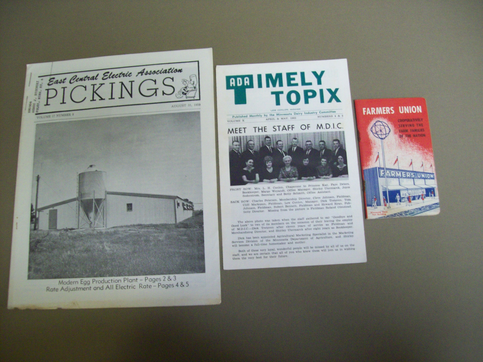 FARMING: FARMERS UNION POCKET GUIDE, ADA TIMELY TOPIX, ELECTRIC ASSOC PICKINGS