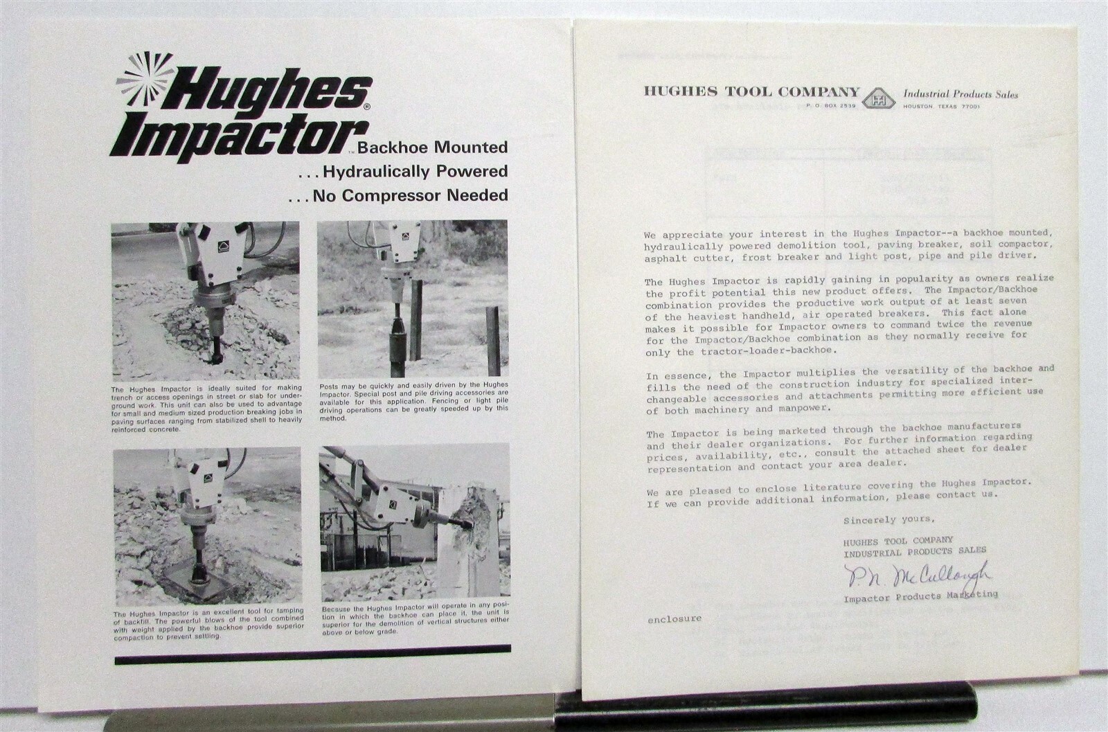 1969 Hughes Impactor Tractor Loader Specification Construction Sales Brochure