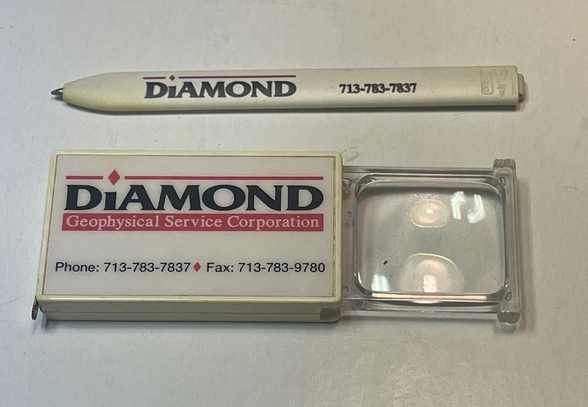 Vintage Diamond Geophysical 3-in-1 Pen Tape Measure Magnifier Houston TX Ad