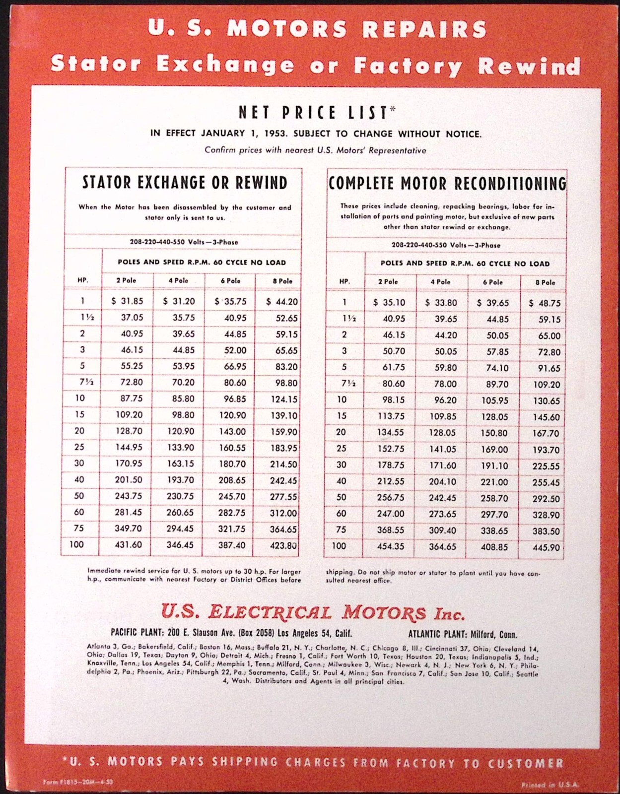 1954 US Motors How to Avoid Burnouts Brochure US Electrical Motors Inc