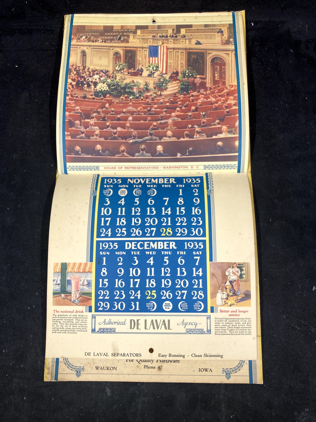 1935 DE LAVAL MILKERS & CREAM SEPARATORS NEW YEARS GREETINGS ADVERTISIN CALENDAR