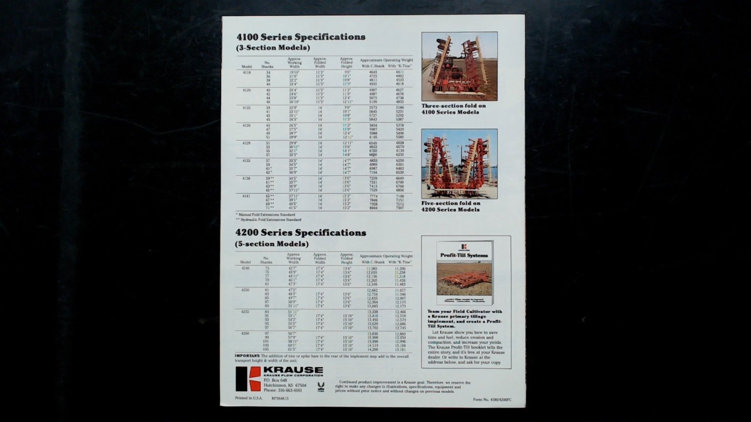 Krause Field Cultivators Brochure 4100 4200 Series Agriculture 1970s