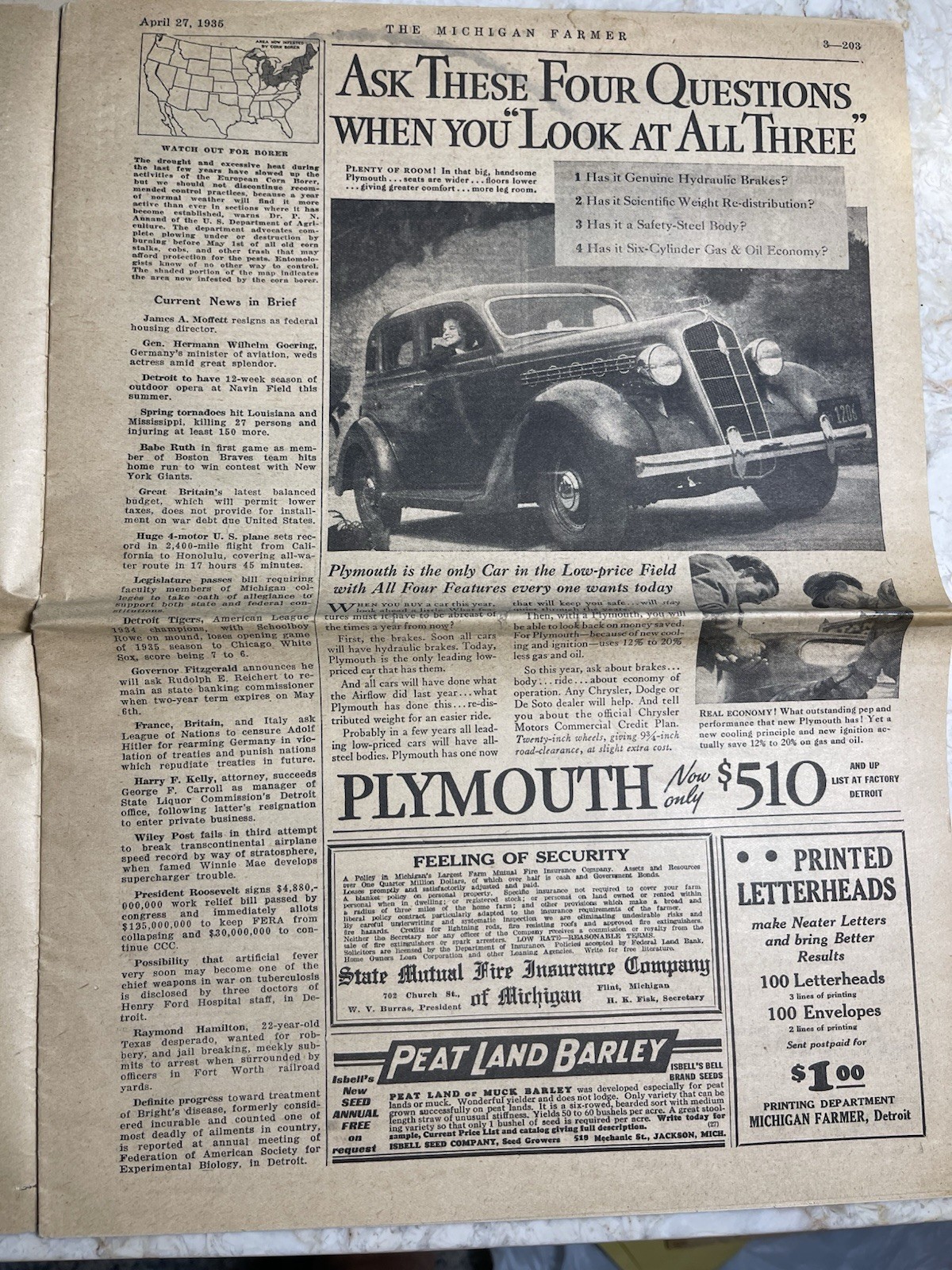 3 Vintage 1935 Michigan Farmer Papers Detroit Livestock Planting Recipes Fruit