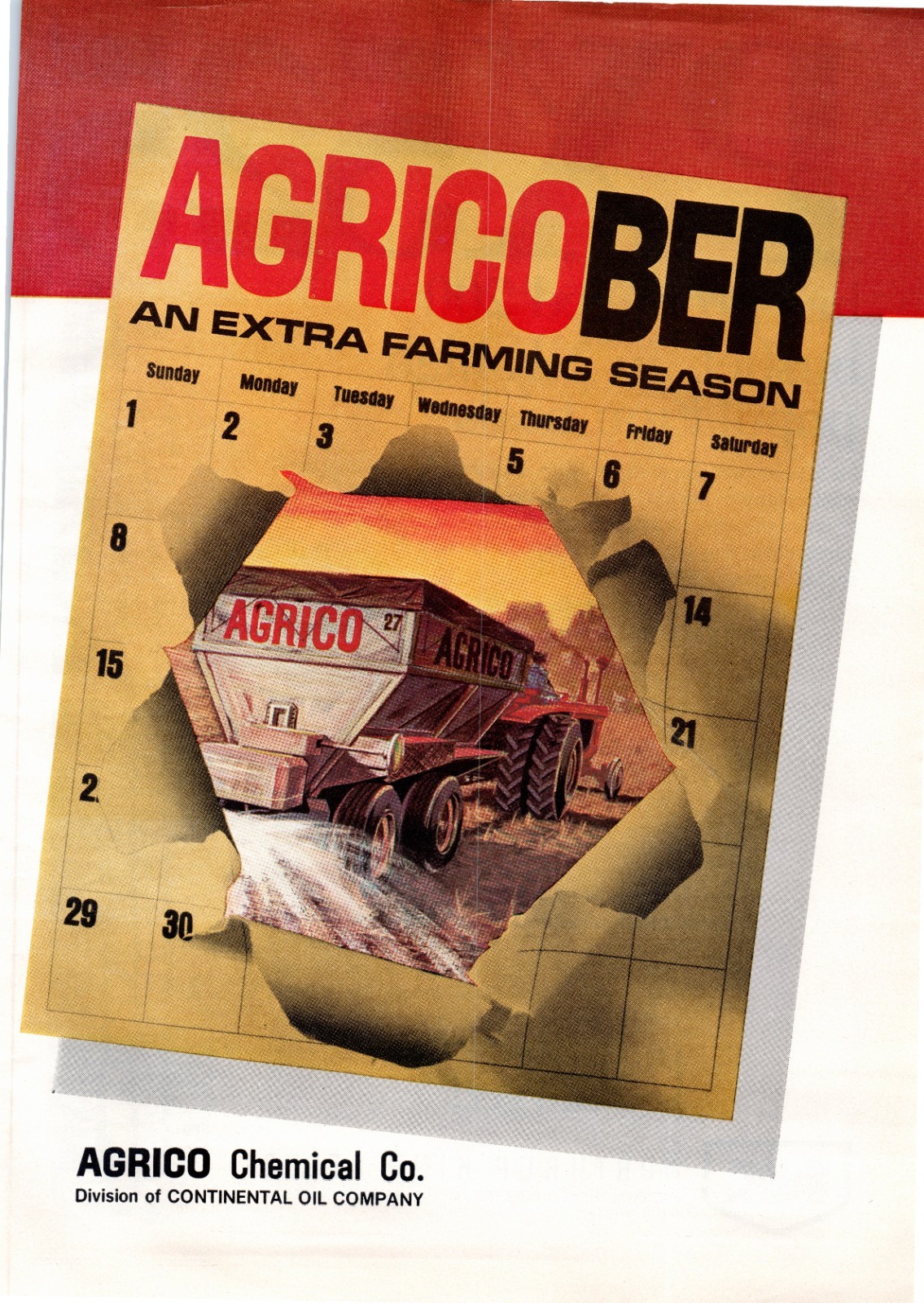 1968 Agrico Chemical Co. Agricober Tractor Calendar Vintage 60&rsquo;s Print Ad