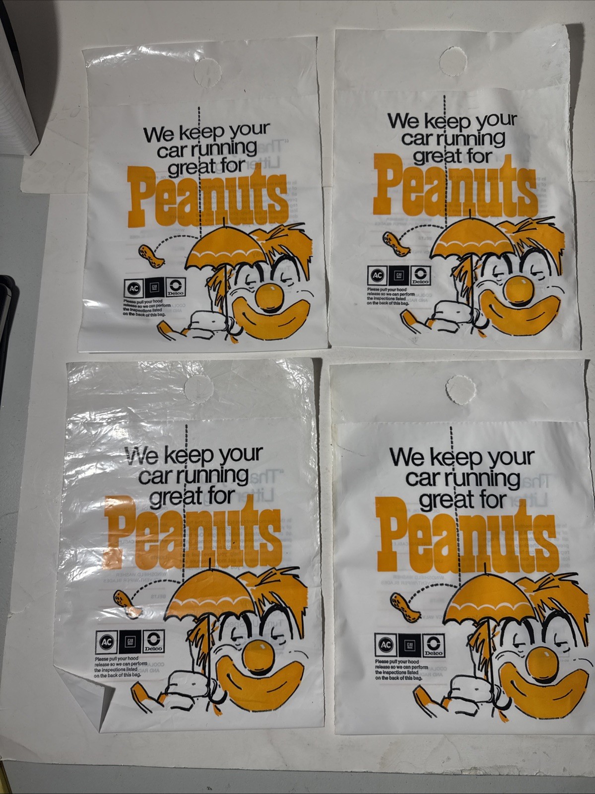 VTG 11×8 AC-Delco-GM Peanuts Clown Face W Umbrella Vehicle Car Trash Litter Bag