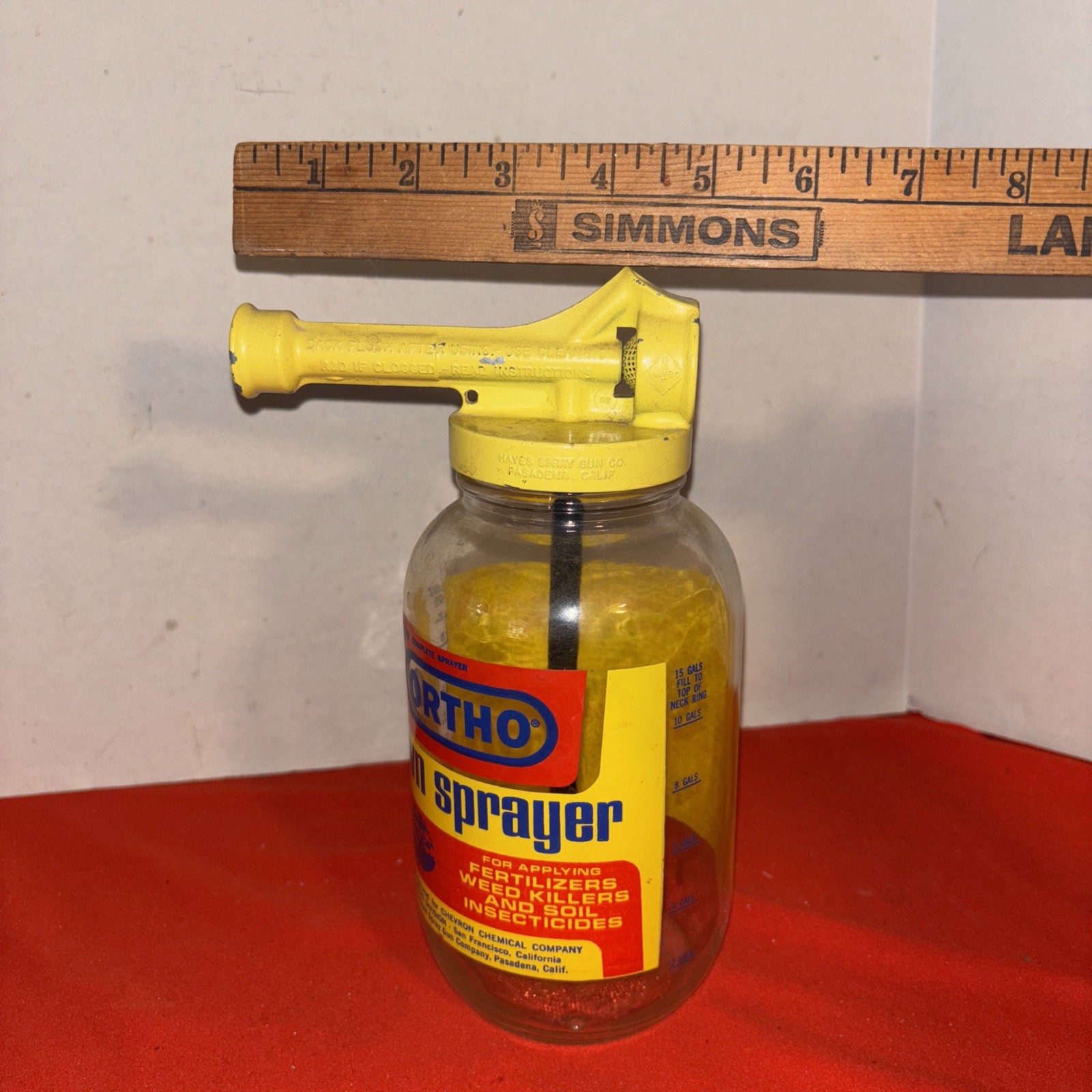 Vintage 1970 Ortho Lawn Sprayer Glass Jar Yellow Metal Lid With Instructions