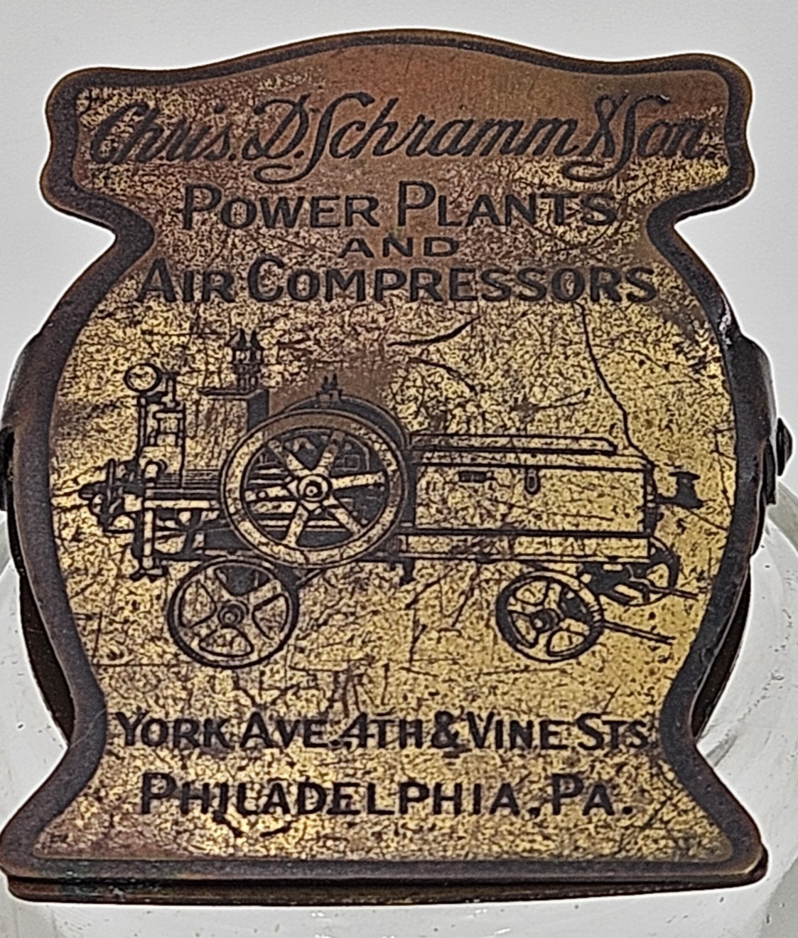 Rare Advertising Paper Clip, Schramm Power plants & Compressors Hit Miss Engines