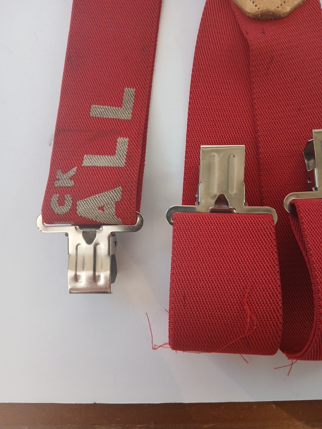 Vintage McCormick Farmall IH Red Suspenders Case Leather Patch USA