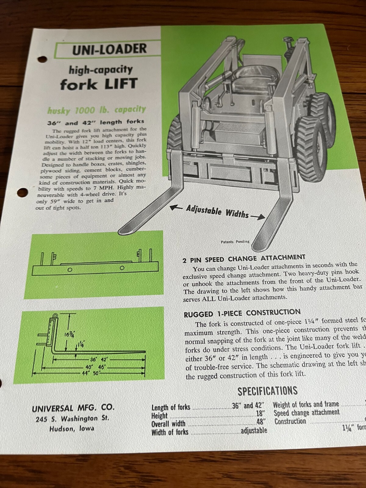 Universal Skid Steer Loader Fork Lift Brochure AMIL22