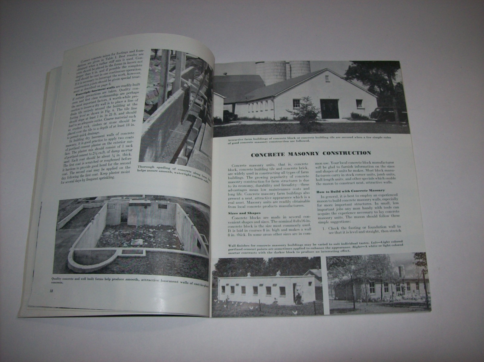 Vintage 1946 HANDBOOK OF CONCRETE FARM CONSTRUCTION, Portland Cement Association