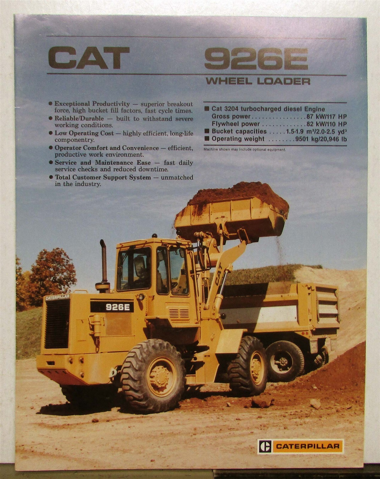 1988 Cat 926E Wheel Loader Diagrams Specifications Construction Sales Brochure