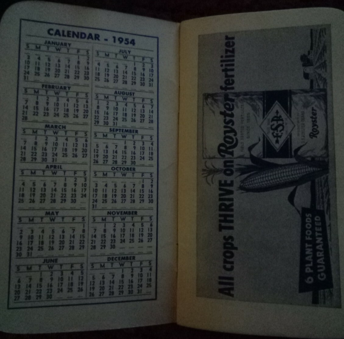 Royster Fertilizer Notebook Memo Book 1954