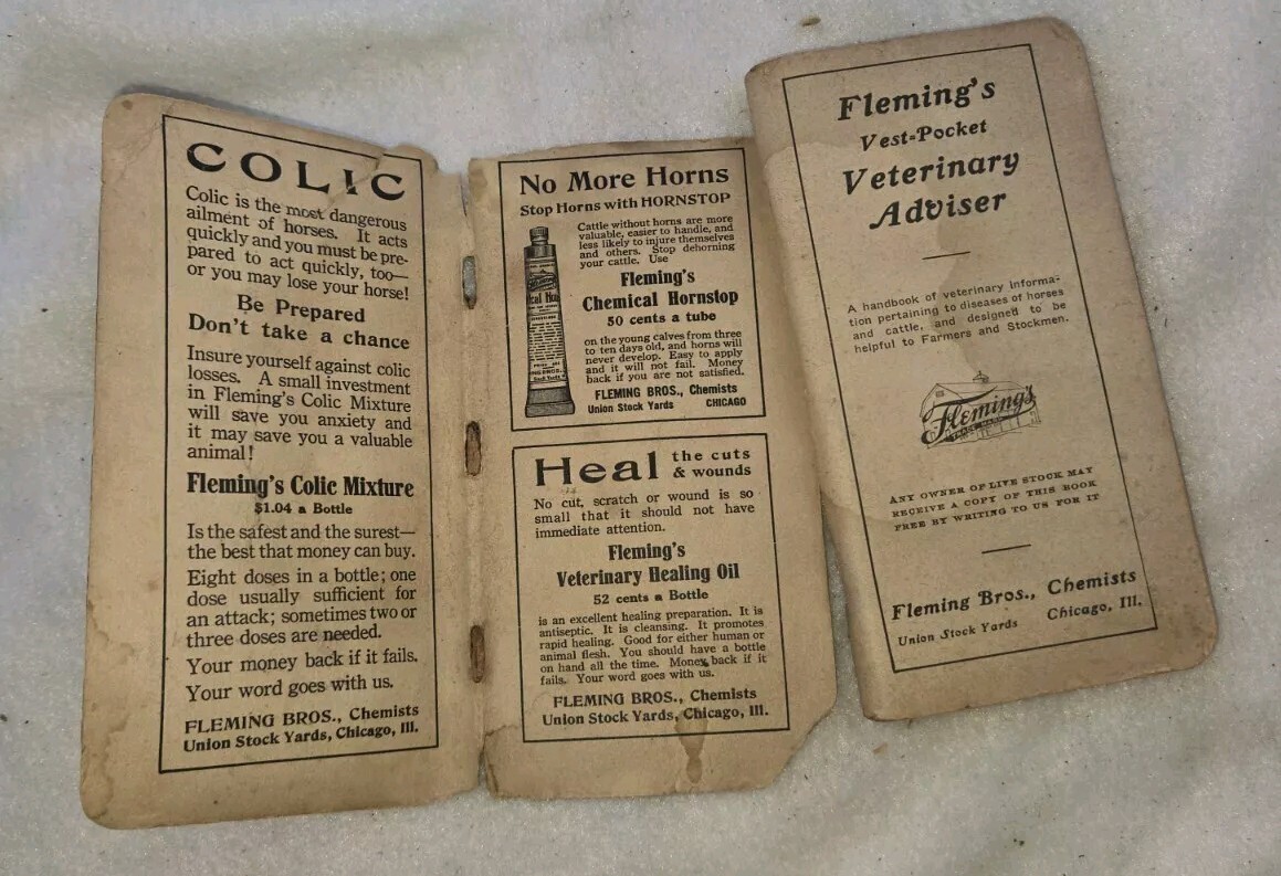 Fleming BROS Chemist Union Stockyard CHICAGO Vest Pocket Vet Adviser Book 1914