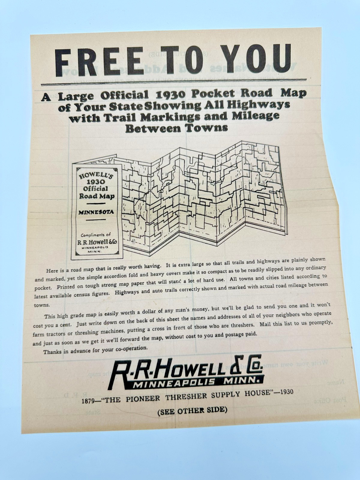 1930 Minneapolis RR Howell Thresher Supple Catalog Lot Letters mailer & more
