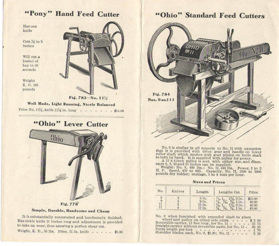 1909 OHIO FEED & ENSILAGE CUTTERS, FODDER SHREDDERS, BLOWER & ELEVATORS BROCHURE