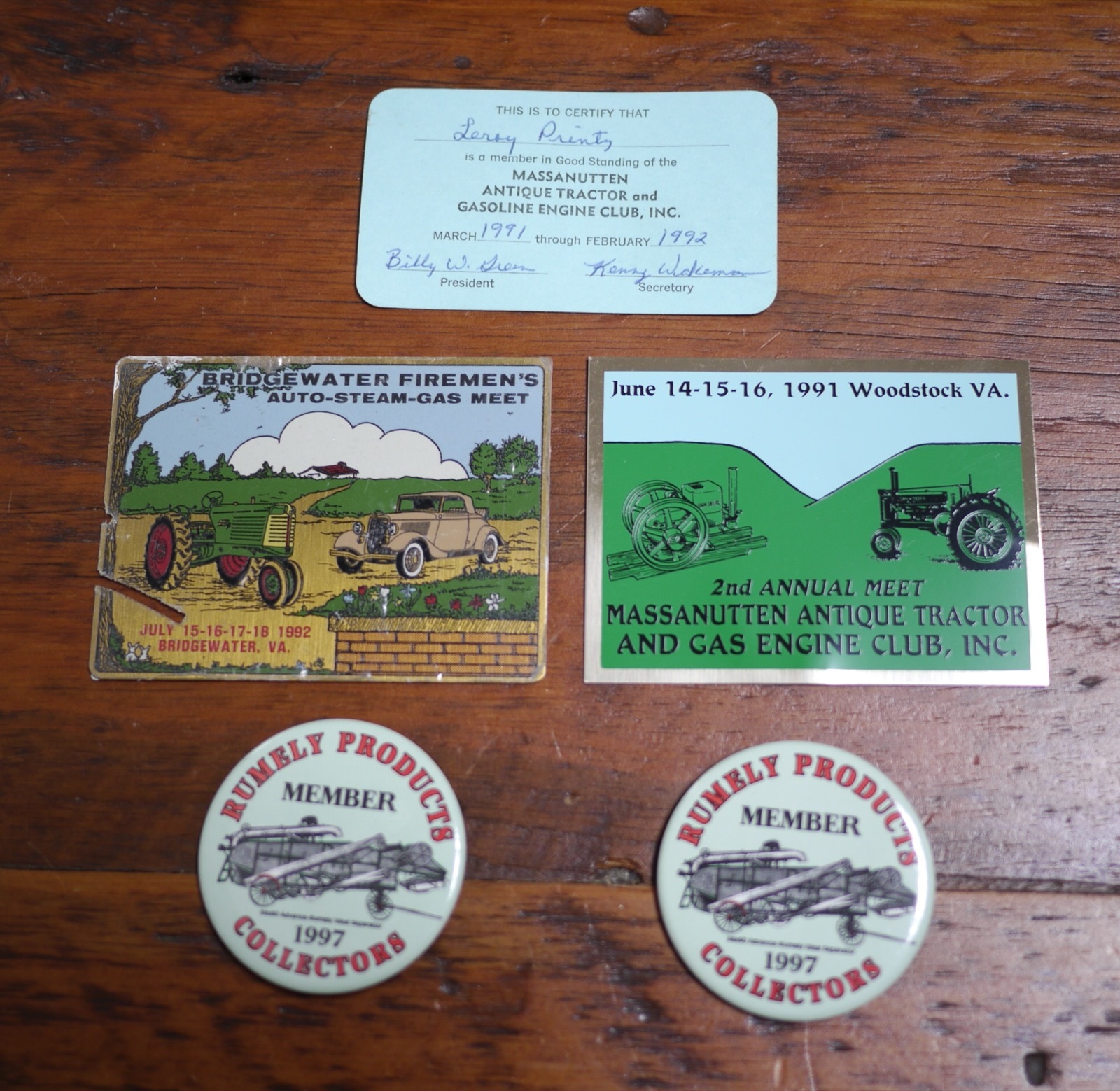 Vtg Virginia Tractor Engine Club Collector Pins Metal Plaques Membership Card