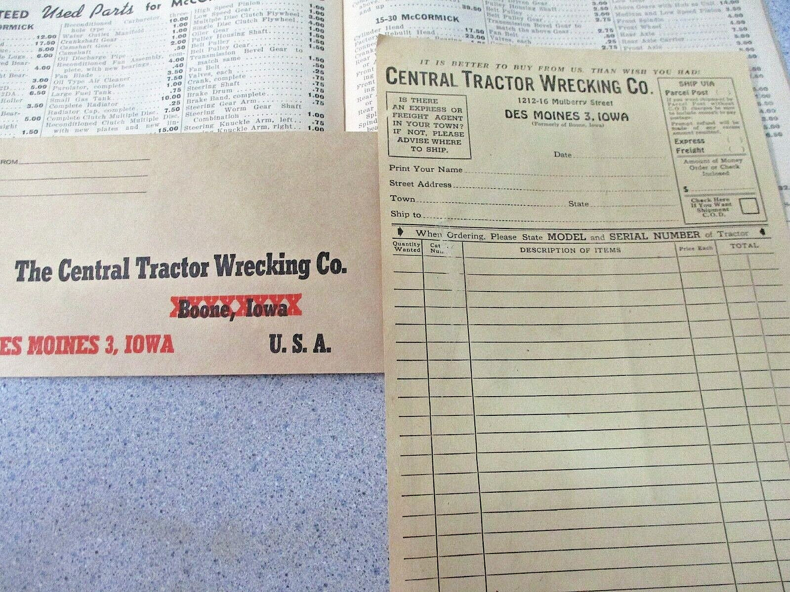 1945 Tractor Parts Central Tractor Wrecking Co Catalog /With Order form
