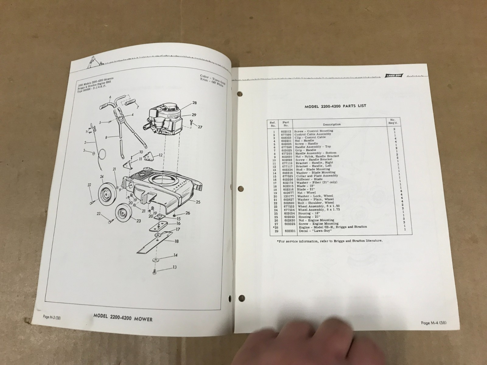 Vintage Lawn Boy Illustrated Parts List – Mowers & Engines – 1958 Supplement