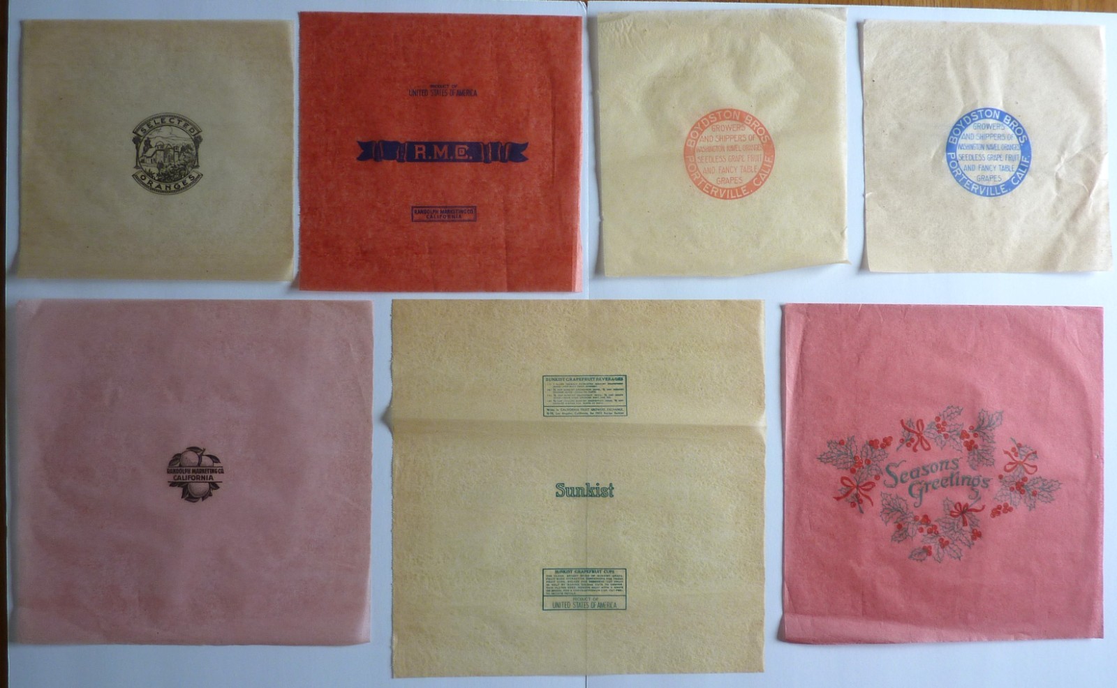Lot 13 Vintage Citrus Fruit Tissue Wrappers Sunkist Cherokee Boydston CA Art